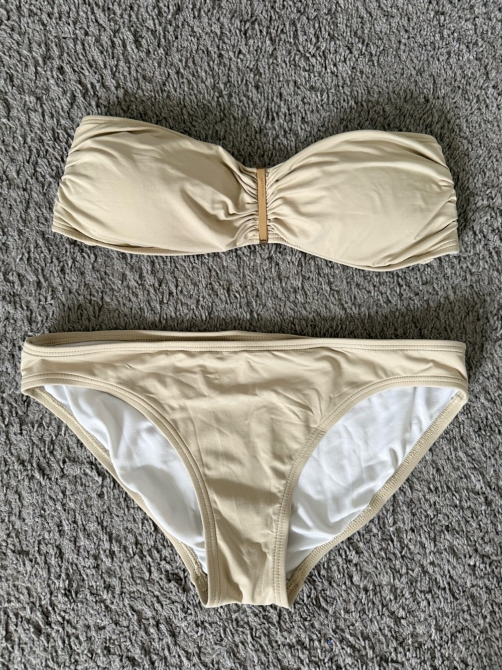Michael Kors Strapless Bikini Set in Light Cream with Gold Accent